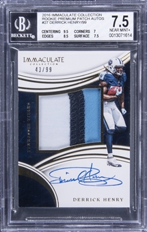 2016 Panini Immaculate Collection "Rookie Premium Patch Auto" #DH Derrick Henry Signed Rookie Patch Card (#43/99) - BGS NM+ 7.5/BGS 9